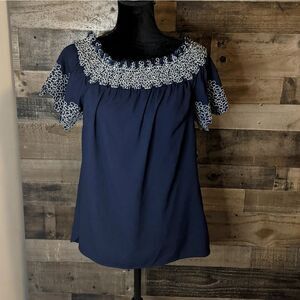 Alberto Makali Navy top with floral trim M